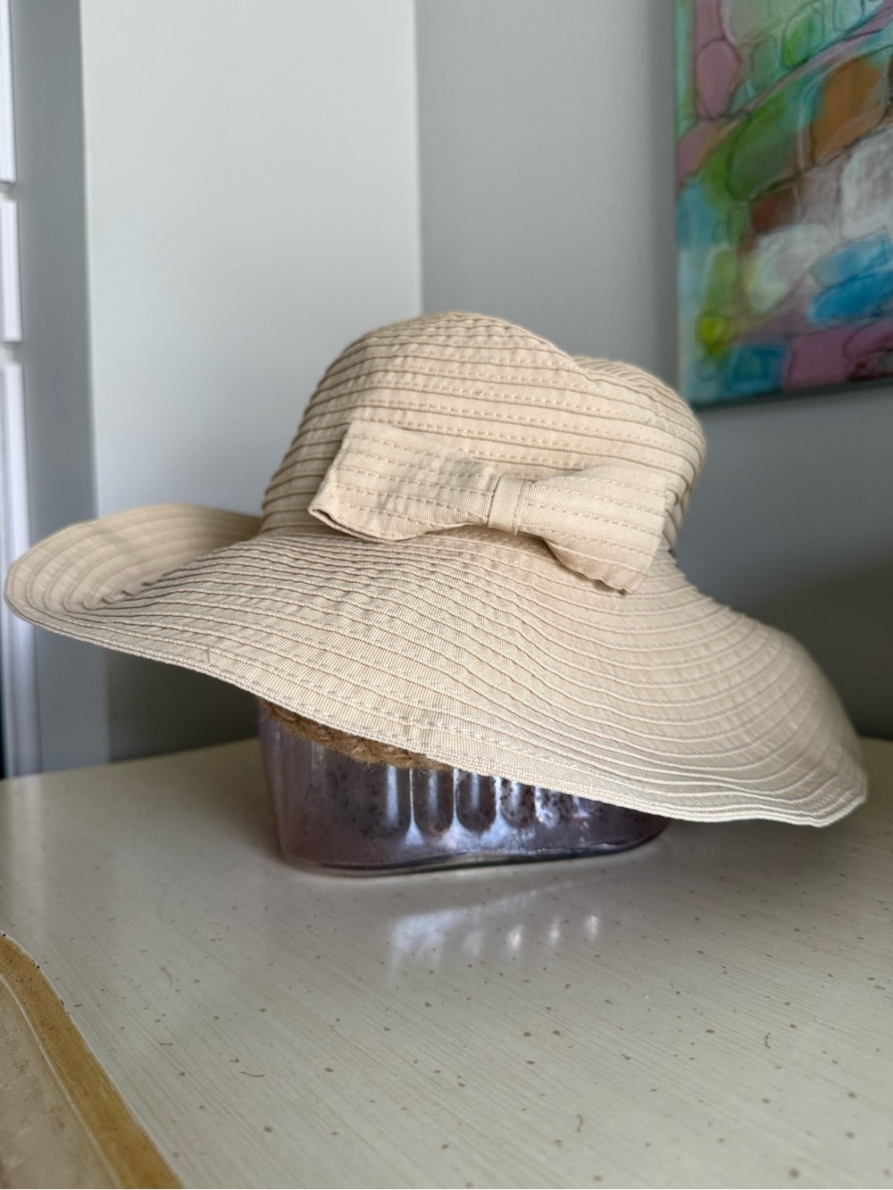 Sun N Sand Beige Wide Brim Floppy Sun Hat Bow Detail Packable Beach Hat